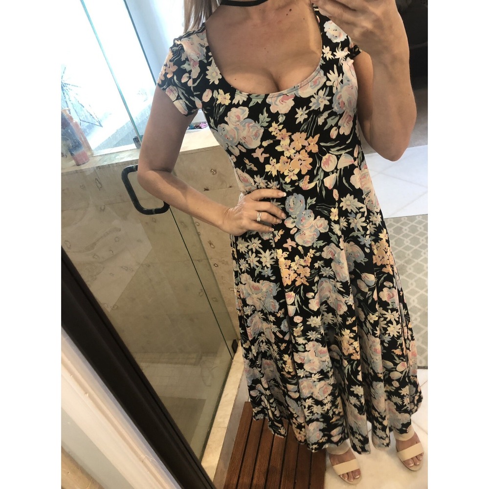 Chaps Tropic Bay Women Floral Maxi Dress Multicolor Scoop Neck Cap Sleeve M